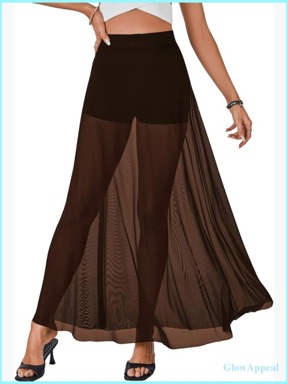 Sexy Sheer Mesh Maxi Skirt High Waisted A-Line Flowy See Through Long Skirt